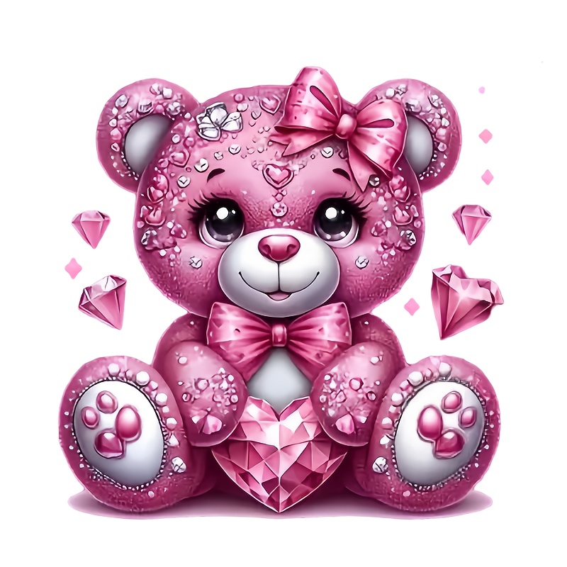 Iron On Patch - Pink Diamond Bear Heat Transfer Stickers