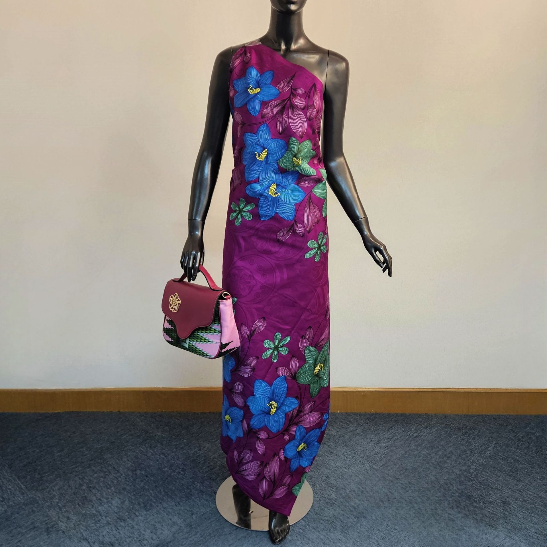 Sewing Batik - Floral Printed on Purple Blue Cotton